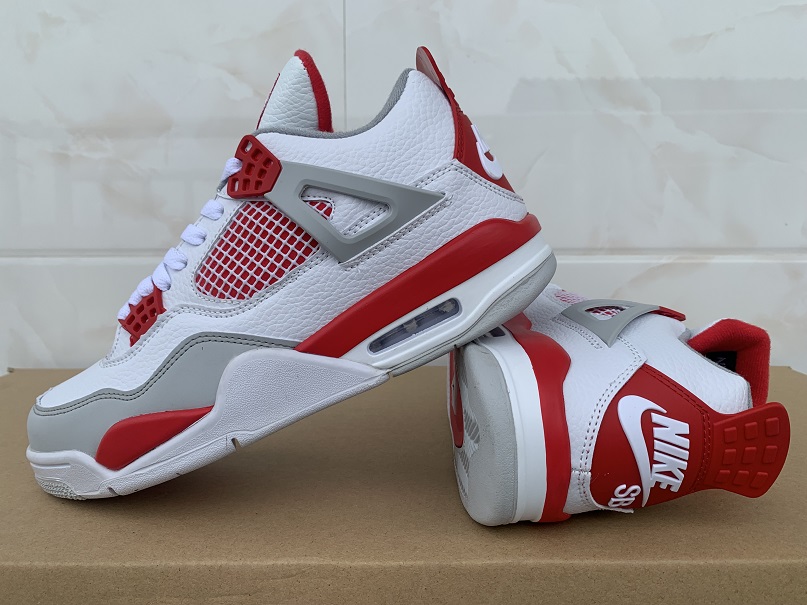 New 2022 Air Jordan 4 Retro White Red Grey Shoes